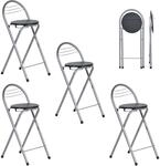 Barhocker 4er Set Klappbar, Ohne Montage, Sitzh&ouml;he 61cm, Schwarz/silber