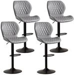 Barhocker Mit Lehne, 360&deg; Drehbar, H&ouml;henverstellbar, Kunstleder, Grau, 4er-set