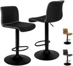 Barhocker 2er-set, Gepolstert, H&ouml;henverstellbar, Mit R&uuml;ckenlehne, Schwarz