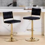 Barhocker 2er Set, Drehbar, H&ouml;henverstellbar, Mit Geflochtener Lehne, Samt,...