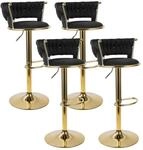 Barhocker 4er Set, H&ouml;henverstellbar, Drehbar, Samt, Gold/schwarz