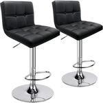 Barhocker 2er-set Mit Lehne, H&ouml;henverstellbar, Drehbar, Kunstleder, Schwarz/hellgrau