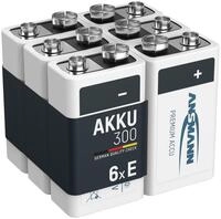 Akku 9v 300mah E-block Nimh 1,2v &ndash; 1000x Wiederaufladbar (6 St&uuml;ck) - Ansmann