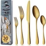 30-teiliges Besteckset F&uuml;r 6 Personen, Edelstahl, Mattgold, Sp&uuml;lmaschinenfest