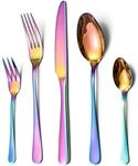 Besteckset 30 Teile F&uuml;r 6 Personen, Edelstahl, Regenbogen-optik, Sp&uuml;lmaschinenfest
