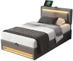 Polsterbett Einzelbett Mit Usb, Kabelloser Ladefunktion, Led Und Stauraum 90 X...