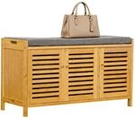 Relaxdays Schuhbank, Gepolsterte Sitzfl&auml;che, Bambus, 3 F&auml;cher, Hxbxt: 50 X 90 X 35