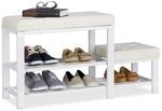 Relaxdays - Schuhbank Mit Hocker, Gem&uuml;tliche Sitzpolster, Schuhablage 2 Ebenen,