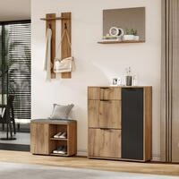 Flurm&ouml;bel-set Mit Schuhbank, Spiegel, 2 Haken Und 4 T&uuml;ren, Natur/schwarz