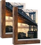 2er Set Bilderrahmen 13x18 Cm, Doppelseitig, Glas, Holzsockel, Tischrahmen Braun