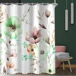 Duschvorhang 180x180cm Blumenmuster Textil Wasserabweisend Waschbar Mit Haken