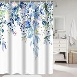 Duschvorhang 200x240cm Textil Blau Mit Haken, Anti-schimmel, Wasserdicht