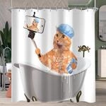 Duschvorhang 240x200cm Mit Katzen-selfie-muster, Wasserabweisend, Beschwerter Saum