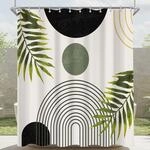 Duschvorhang 180x160 Cm Schwarz Bl&auml;tter Linie, Wasserabweisend, Schimmelresistent,