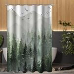 Duschvorhang 160x160 Cm, Wald Motiv, Textil, Wasserabweisend, Waschbar, Mit &Ouml;sen