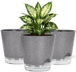 3er Set Pflanzt&ouml;pfe 15cm Mit Bew&auml;sserungssystem, Grau Fleckig