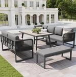 Modulare Gartenlounge Aus Grauem Polyrattan Mit Kissen, 5-teilig, F&uuml;r 6&ndash;8 Personen