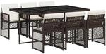 Garten Essgruppe 7-teilig Poly Rattan Mit Glas Tisch Und 6 St&uuml;hlen, Braun