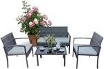 Relaxdays Gartenm&ouml;bel Set, 4-tlg. Rattan Sitzgruppe, 4 Personen, Bank, St&uuml;hle &