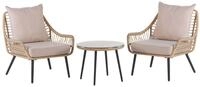Balkonset Beige Rattan Und Stahl 3-teilig Boho Rustikal 2 St&uuml;hle 1 Couchtisch Rund