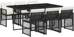 Garten Essgruppe 7-teilig Poly Rattan Mit Glasplatte Und Kissen, Schwarz