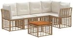 Vidaxl Outdoor Sofa Set 6 Pcs Natural And Cream White Poly Rattan