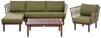 Lounge Set Mit Tisch 4-sitzer Cremona Akazienholz Dunkelbraun / Gr&uuml;n Rechtsseitig
