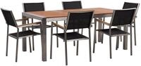 Gartenm&ouml;bel Set Eukalyptusholz Edelstahl Tisch 180 Cm 6 St&uuml;hle Schwarz Terrasse