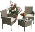 Relaxdays Gartenm&ouml;bel Set, 3-tlg. Rattan Sitzgruppe, 2 Personen, 2x Sessel &