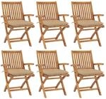 Klappbare Gartenst&uuml;hle Mit Kissen 6 Stk. Massivholz Teak Vidaxl