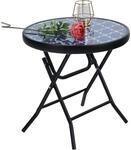 Runder Klapptisch Aus Glas Und Metall, Wetterfest, 46x46x48 Cm, Blau