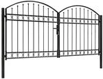 Zauntor Doppelfl&uuml;gel Gew&ouml;lbte Spitze Stahl 300 X 125 Cm Schwarz - Vidaxl