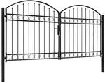 Zauntor Doppelfl&uuml;gel Gew&ouml;lbte Spitze Stahl 300 X 150 Cm Schwarz - Vidaxl