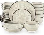 Tafelservice 24-teilig Steingut F&uuml;r 6 Personen, Bonbon Beige, Spiralmuster