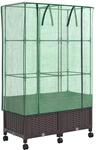 Vidaxl Garden Planter With Greenhouse Cover&wheels 2 Pcs Brown Pp