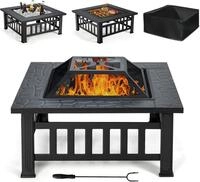 Costway - 3 In 1 Feuerschale Mit Gitter/ Rost/ Grill/ Sch&uuml;rhaken/ Abdeckung,