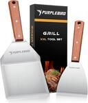 Grillspachtel Set Edelstahl Mit Holzgriff, Plancha Wender F&uuml;r Burger