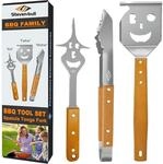 Grillbesteck-set 3-teilig, Edelstahl Mit Holzgriff, Extra Lang