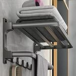 Handtuchhalter 58cm Grau, Selbstklebend & Bohrbar, 5 Haken, Aluminium Rostfrei