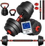Relaxdays Hantelset Verstellbar, 19 Kg, Kurzhantel, Langhantel, Kettlebell, Pe