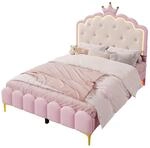 Kinderbett 140 X 200 Cm Aus Pu, Doppelbett Mit Led Und Kronenform, Ohne...