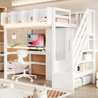 Multifunktionales Hochbett 90 X 200 Cm Wei&szlig; Mit Schreibtisch, Kleiderschrank...
