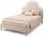 Kinderbett 90x200 Cm Aus Samt, Einzelbett Mit Wolken-kopfteil Und Mehrfarbiger Led,