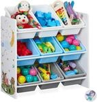 Kinderregal, 9 Aufbewahrungsboxen, Lagerfeuer Motiv, Mdf, Kunststoff, Spielzeugregal