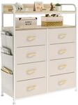 Kommode Mit 8 Stoffschubladen, Metallgestell, Holzregal, Seitentasche, Beige