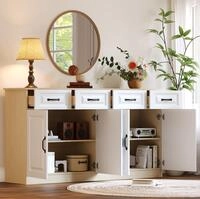 Sideboard Mit 4 Schubladen Und 4 T&uuml;ren, 160 Cm, Mdf, Wei&szlig; Und Naturholz