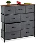Kommode, Hbt 100x100x30 Cm, Metall, Holzoptik, 9 Stoff-schubladen, Ablage, Moderne