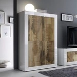 Anrichte 4 T&uuml;ren Aufenthaltsraum Wei&szlig; Gl&auml;nzend Und Holz Novia Bw Basic