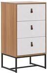 Moderne Kommode Heller Holzfarbton / Wei&szlig; 3 Schubladen Mdf- Platte Metall F&uuml;r