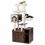Relaxdays Kratzbaum Mit Katzenkloschrank & Futterstation, Hbt 144x71x45,5 Cm,